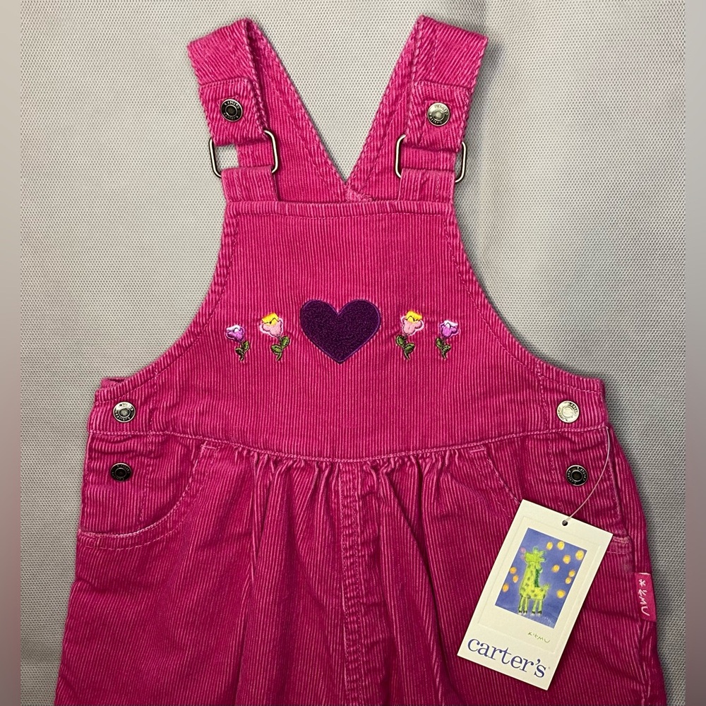 Carter's Pink floral Corduroy Kids Overalls NWT 9-12m Valentines Day heart